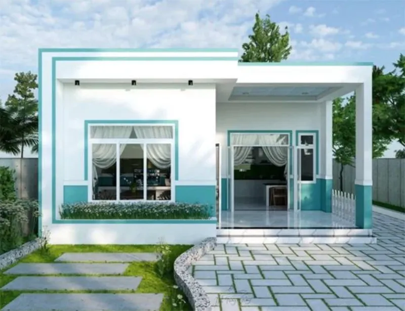 Sơn nhà màu xanh ngọc cho mặt tiền
