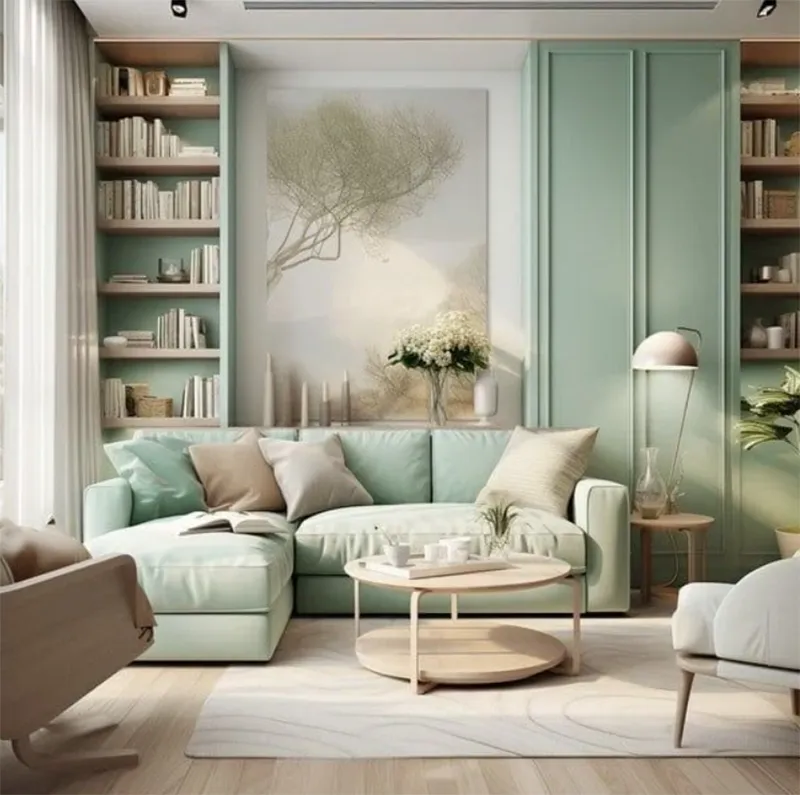 Ý tưởng sơn nhà màu xanh ngọc cho phòng khách