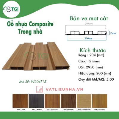 Tấm gỗ nhựa Composite ốp tường trần W204T15